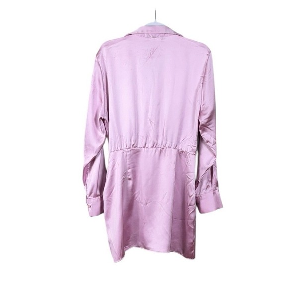 Zara Bubblegum Pink Satin Dress Size Large Faux Wrap Coquette Fairy Cocktail - Picture 4 of 6